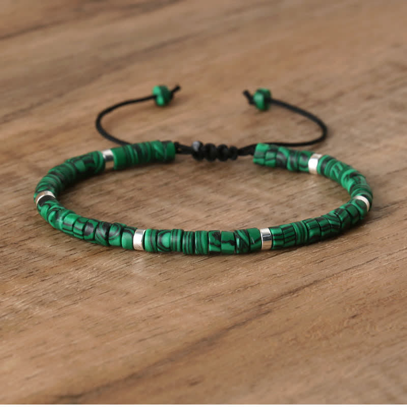 Olivenorma 2.4mm Natural Stone Roller Beads Braided Bracelet - Malachite - image 36