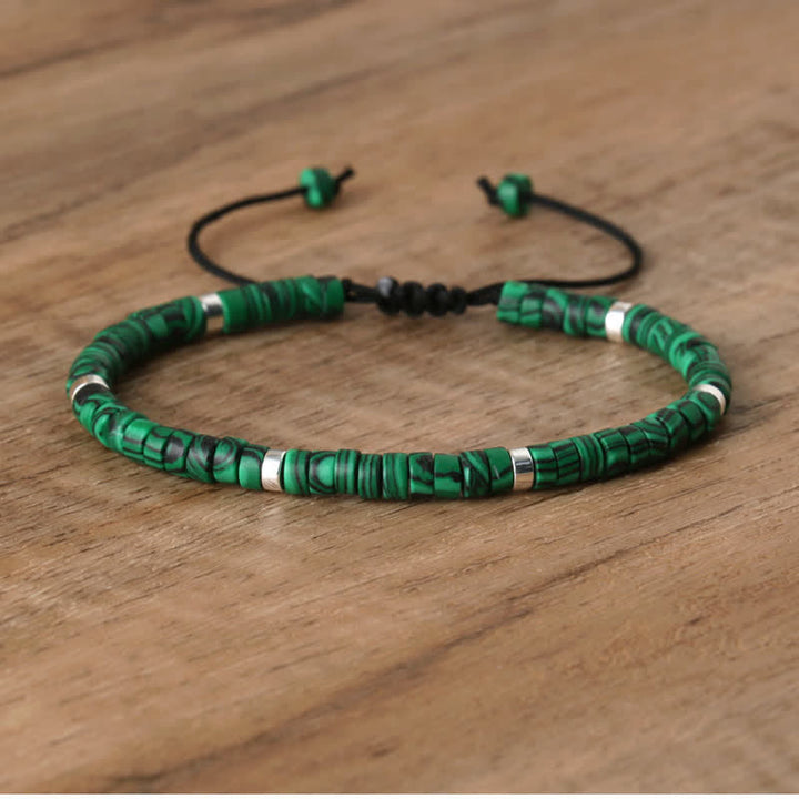 Olivenorma 2.4mm Natural Stone Roller Beads Braided Bracelet - Malachite - image 36