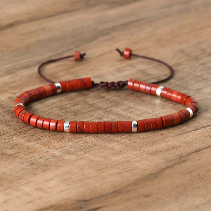 Olivenorma 2.4mm Natural Stone Roller Beads Braided Bracelet - Red Jasper - image 38