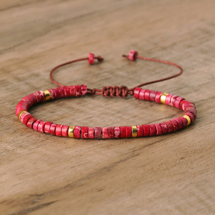 Olivenorma 2.4mm Natural Stone Roller Beads Braided Bracelet - Rose Red Emperor Stone - image 48