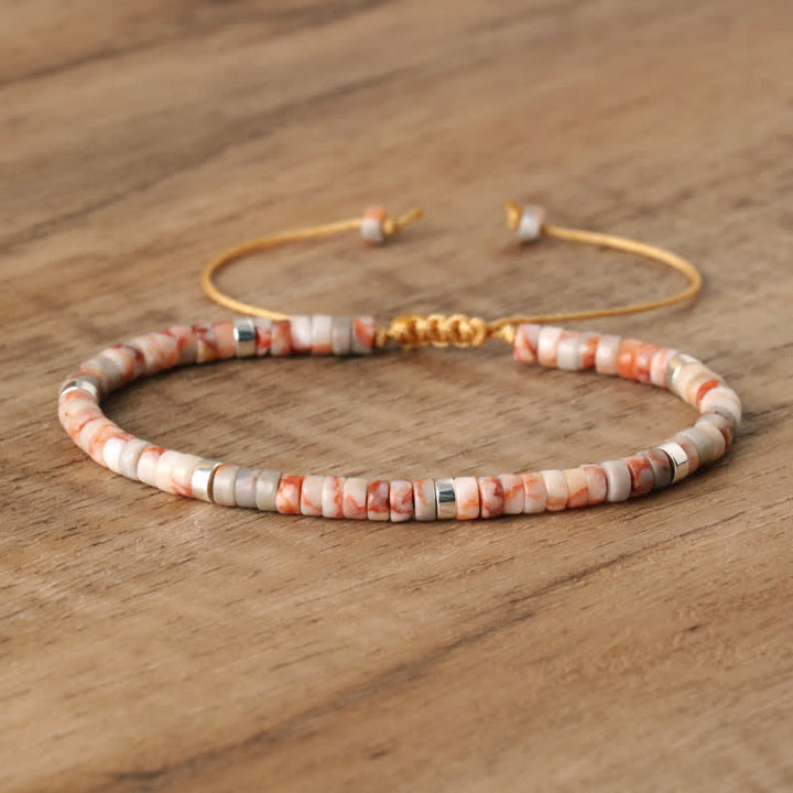 Olivenorma 2.4mm Natural Stone Roller Beads Braided Bracelet - Rhodochrosite - image 46