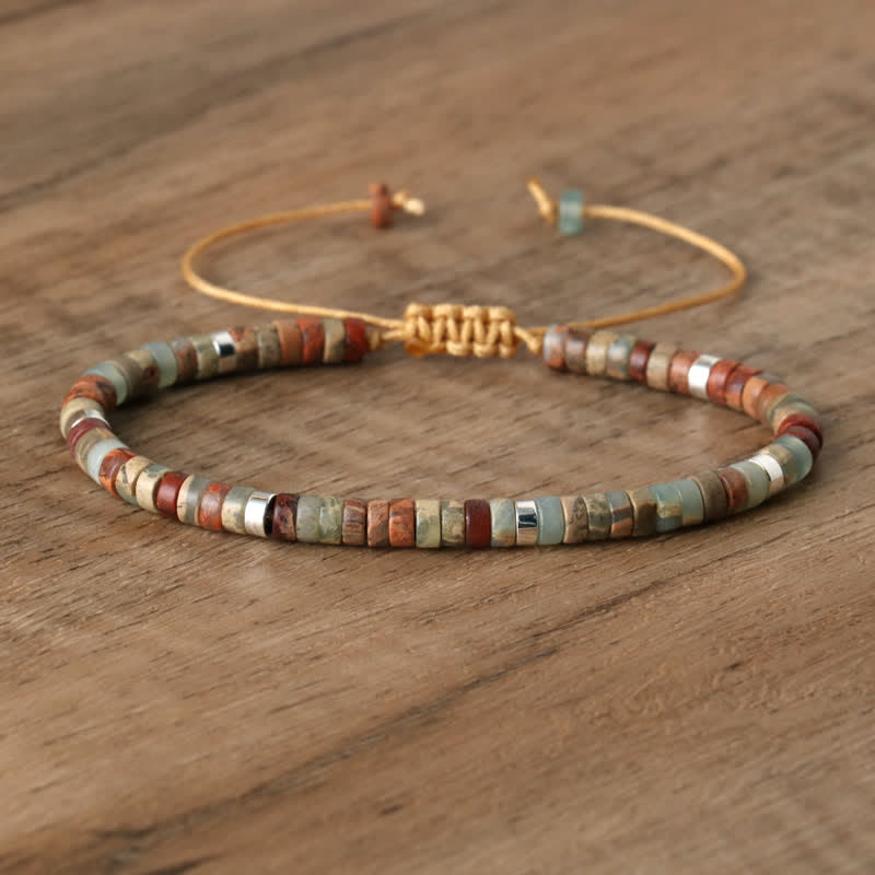 Olivenorma 2.4mm Natural Stone Roller Beads Braided Bracelet - Agalmatolite - image 49