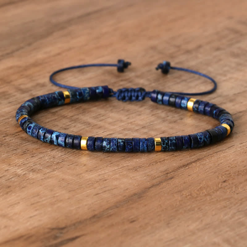 Olivenorma 2.4mm Natural Stone Roller Beads Braided Bracelet - Dark Blue Emperor Stone - image 45