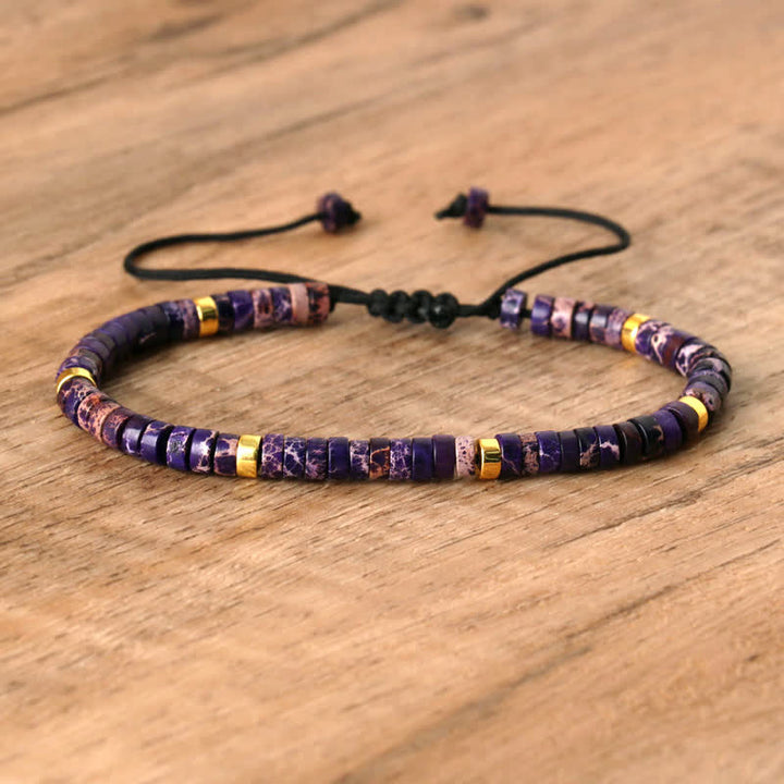 Olivenorma 2.4mm Natural Stone Roller Beads Braided Bracelet - Purple Emperor Stone - image 47