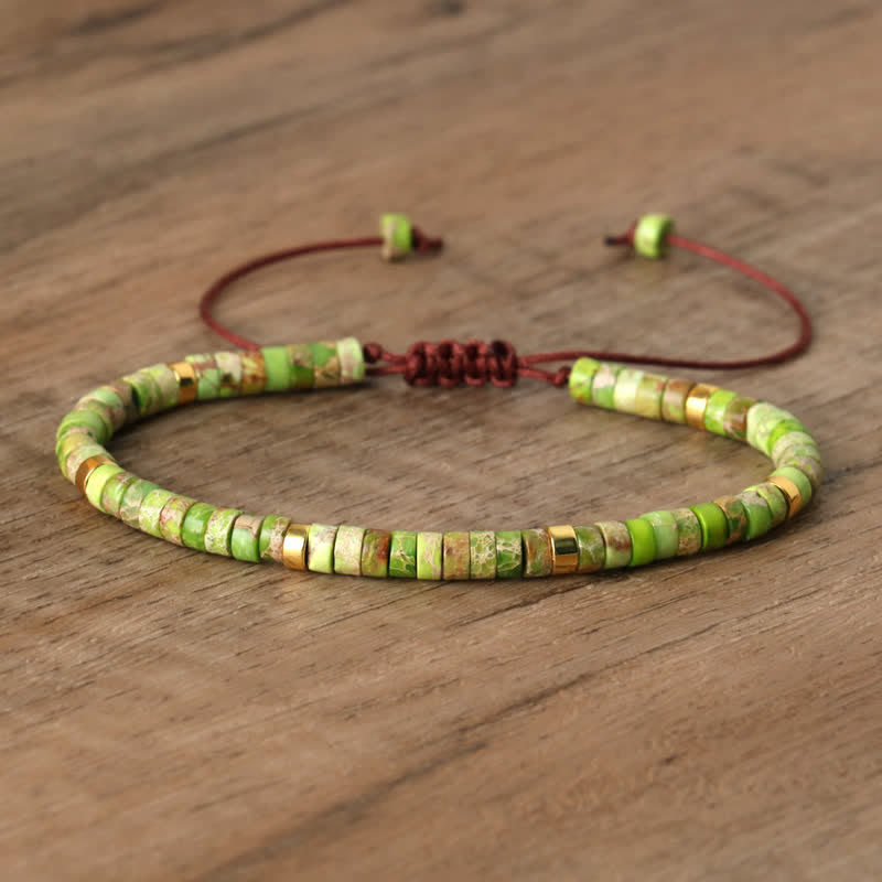Olivenorma 2.4mm Natural Stone Roller Beads Braided Bracelet - Green Emperor Stone - image 44
