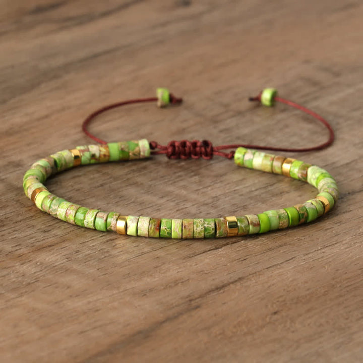 Olivenorma 2.4mm Natural Stone Roller Beads Braided Bracelet - Green Emperor Stone - image 44