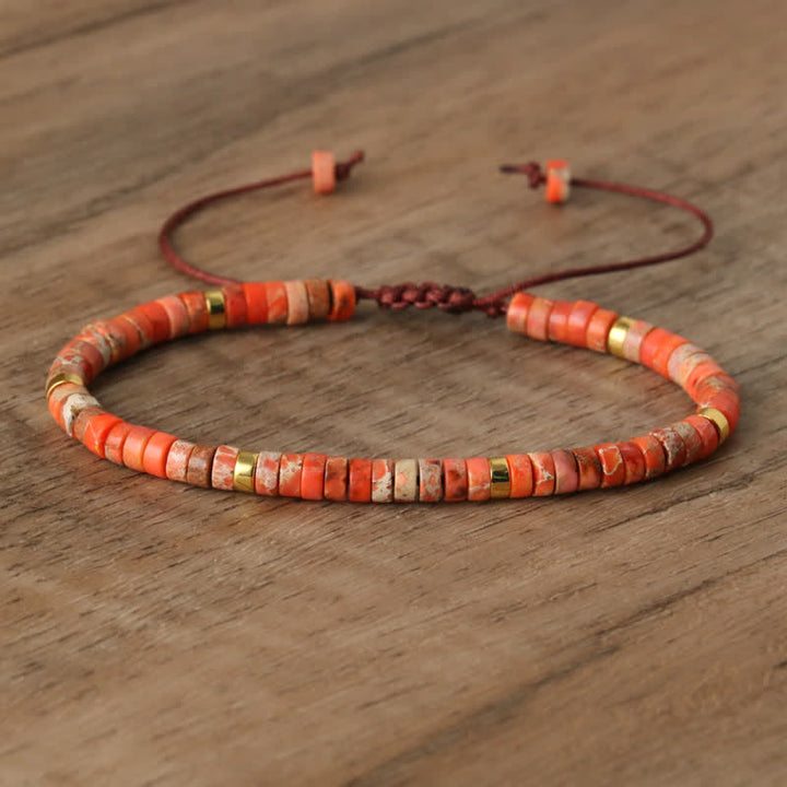 Olivenorma 2.4mm Natural Stone Roller Beads Braided Bracelet - Orange Emperor Stone - image 51