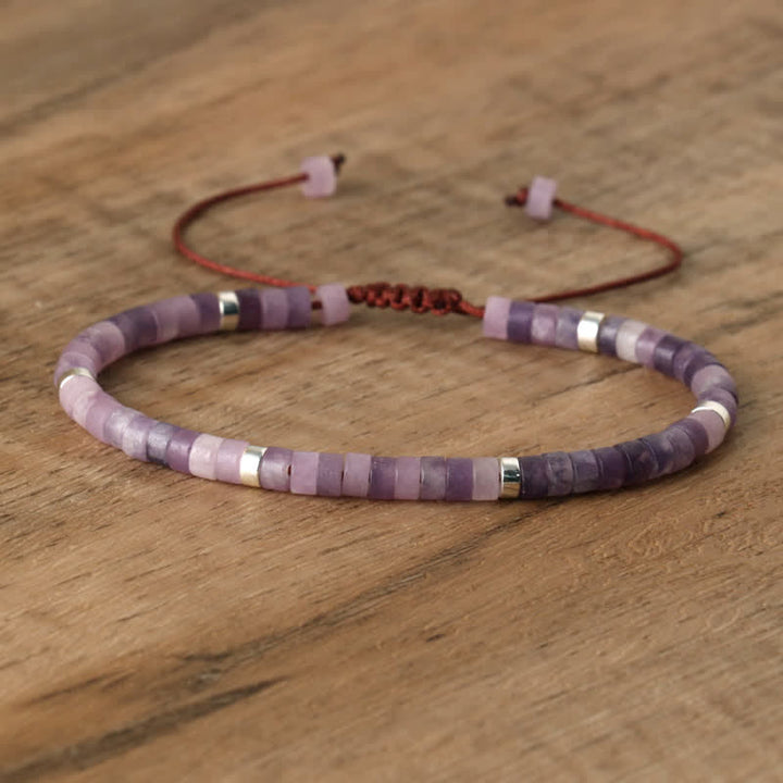 Olivenorma 2.4mm Natural Stone Roller Beads Braided Bracelet - Lepidolite & Silver - image 55