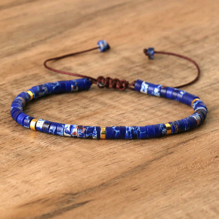 Olivenorma 2.4mm Natural Stone Roller Beads Braided Bracelet - Blue Emperor Stone - image 54