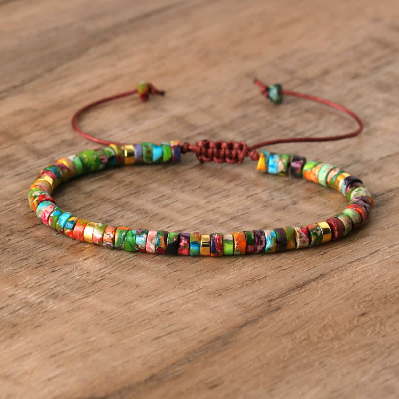 Olivenorma 2.4mm Natural Stone Roller Beads Braided Bracelet - Colorful Emperor Stone - image 50