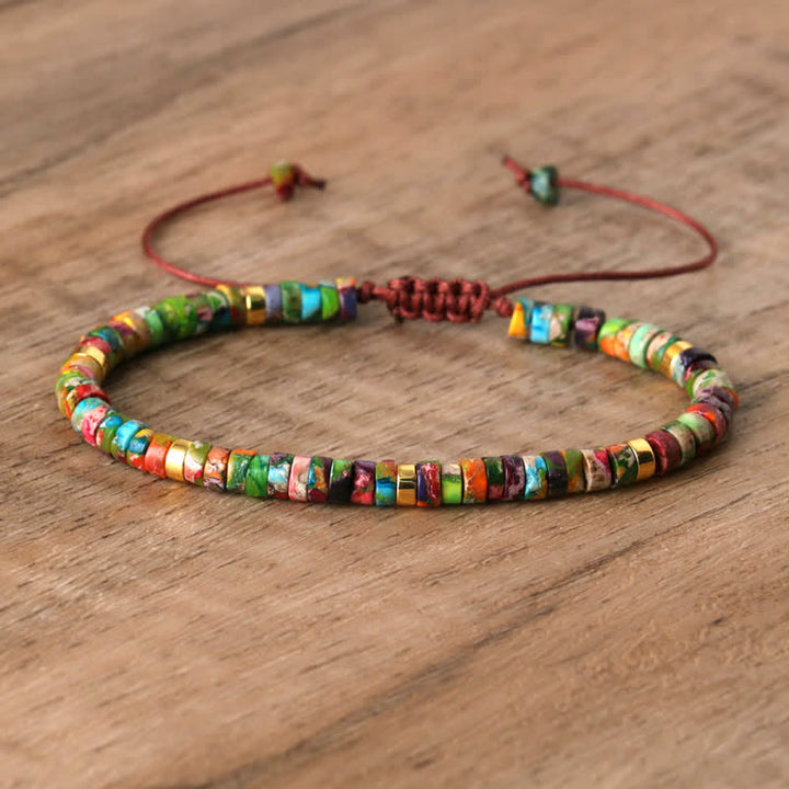 Olivenorma 2.4mm Natural Stone Roller Beads Braided Bracelet - Colorful Emperor Stone - image 50