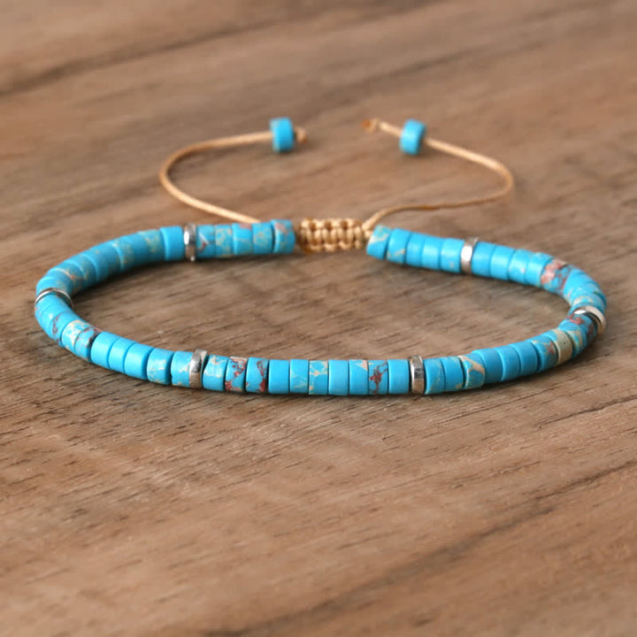Olivenorma 2.4mm Natural Stone Roller Beads Braided Bracelet - Lake Blue Emperor Stone - image 55
