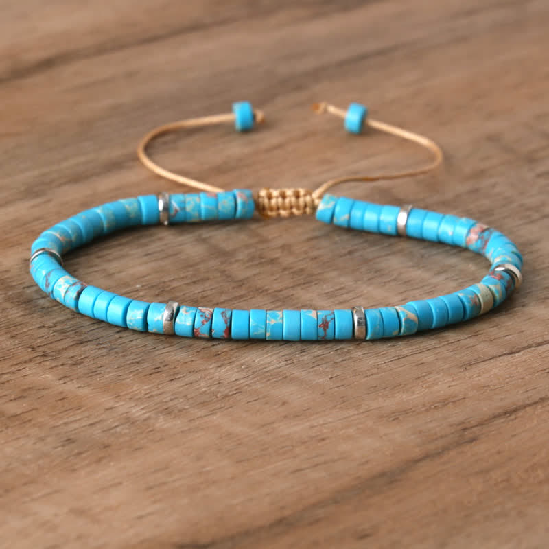 Olivenorma 2.4mm Natural Stone Roller Beads Braided Bracelet - Lake Blue Emperor Stone - image 56