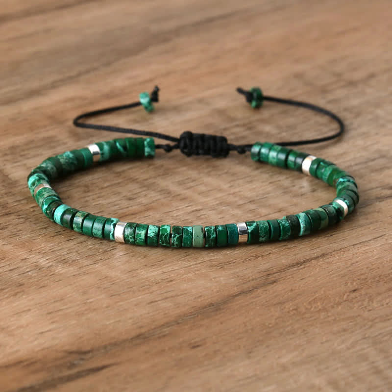 Olivenorma 2.4mm Natural Stone Roller Beads Braided Bracelet - Dark Green Emperor Stone - image 52