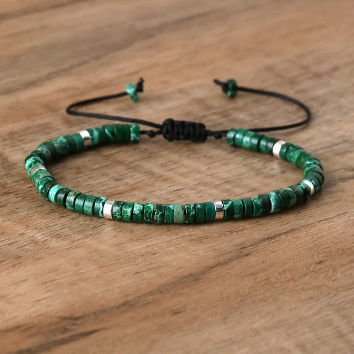 Olivenorma 2.4mm Natural Stone Roller Beads Braided Bracelet - Dark Green Emperor Stone - image 52