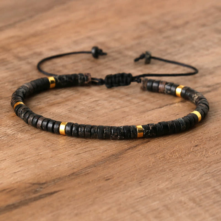 Olivenorma 2.4mm Natural Stone Roller Beads Braided Bracelet - Black Emperor Stone - image 53