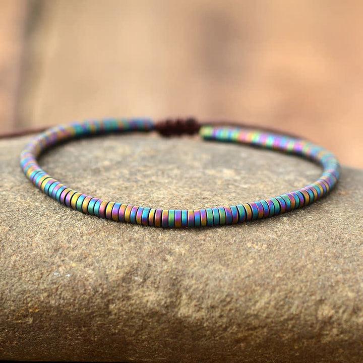 Olivenorma Electroplated Color Hematite Beads Adjustable Braided Bracelet