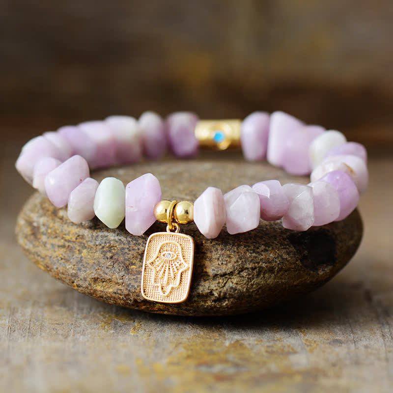 Olivenorma Natural Irregular Lepidolite Hamsa Pendant Bracelet