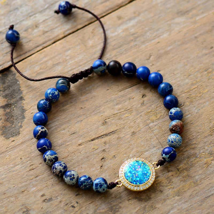 Olivenorma Blue Opal Emperor Stone Adjustable Braided Bracelet