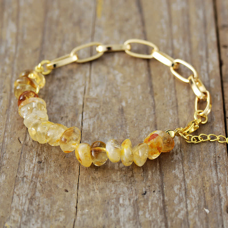 Olivenorma Irregular Natural Crystal Gold Plated Chain Bracelet