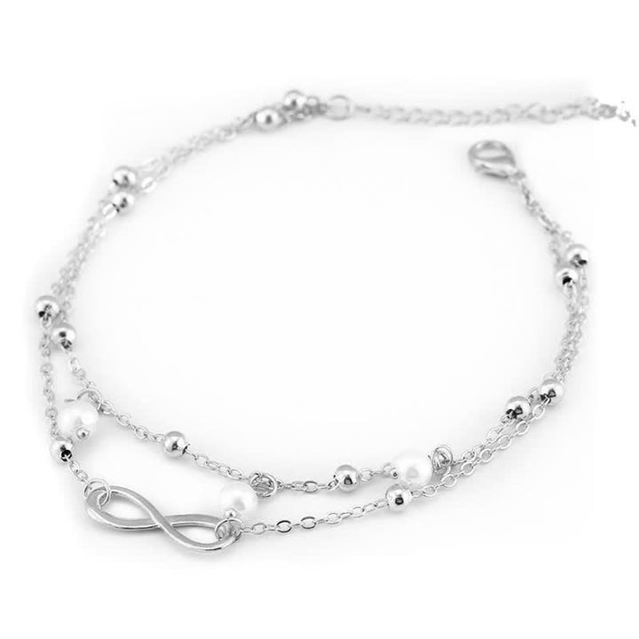 Olivenorma Pearl Infinity Pandant Double Layer Anklet