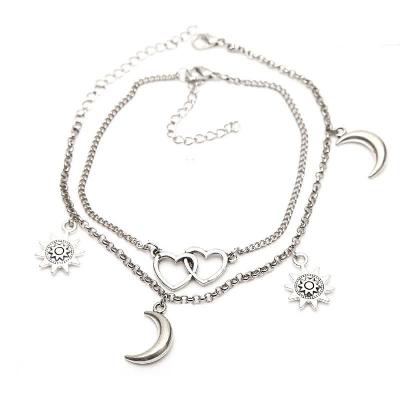 Olivenorma Alloy Sun Heart Moon Pendant Double Layer Anklet