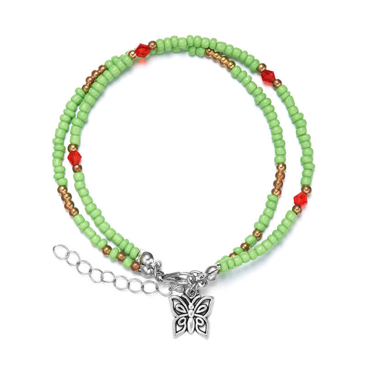 Olivenorma Butterfly Pendant Rice Beads Multi-layer Anklet