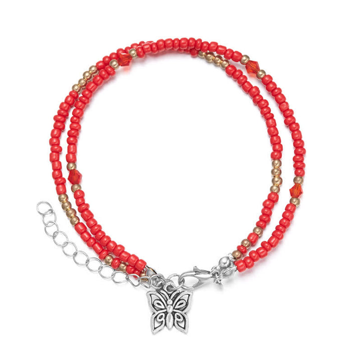 Olivenorma Butterfly Pendant Rice Beads Multi-layer Anklet