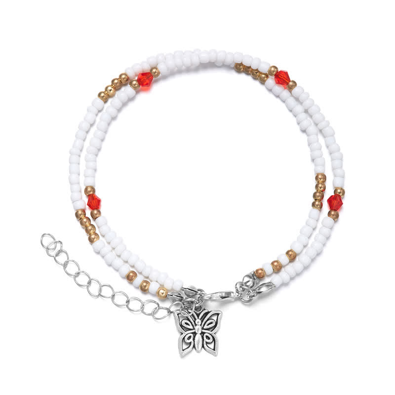 Olivenorma Butterfly Pendant Rice Beads Multi-layer Anklet