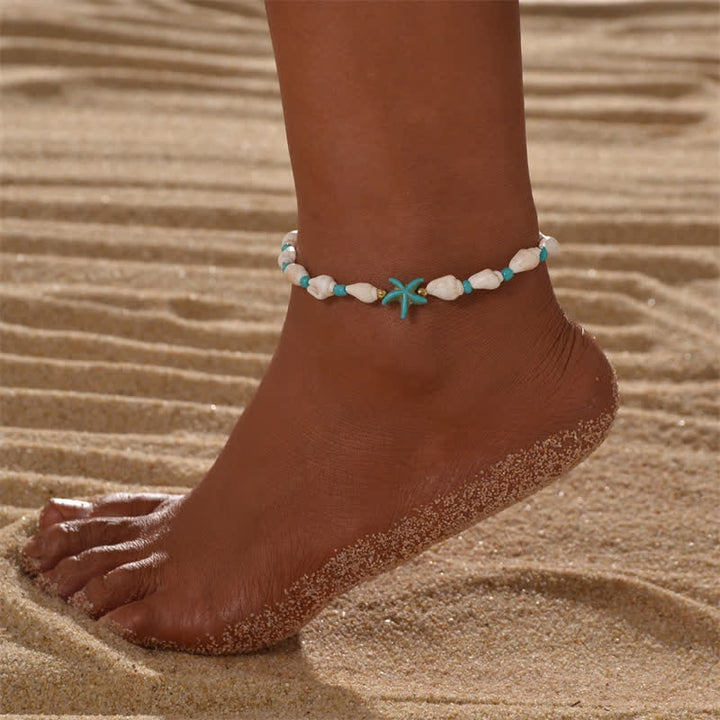 Olivenorma Turquoise Starfish Shell Beaded Anklet