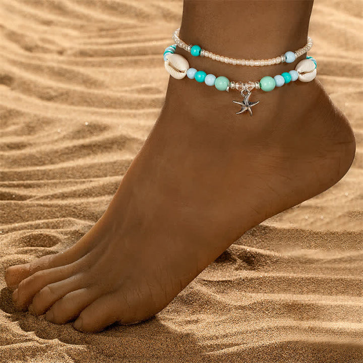 Olivenorma Turquoise Starfish Shell Beaded Anklet