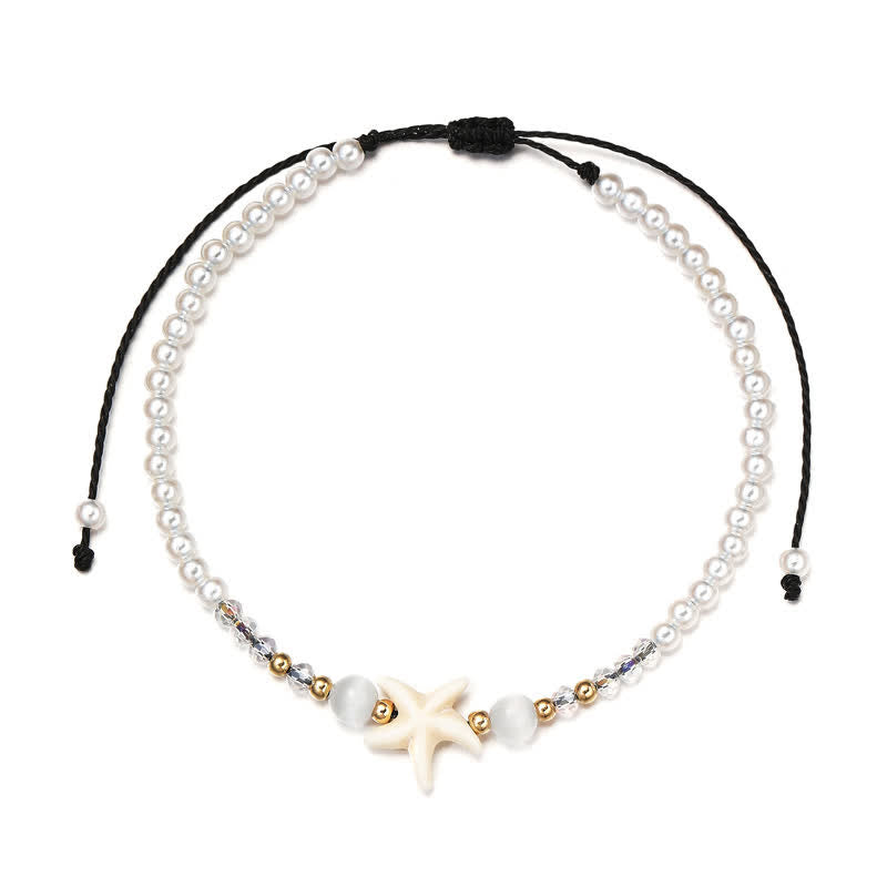 Olivenorma Freshwater Pearl Starfish Pendant Handwoven Anklet