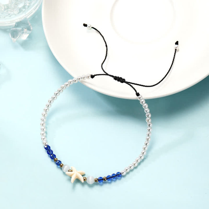 Olivenorma Freshwater Pearl Starfish Pendant Handwoven Anklet