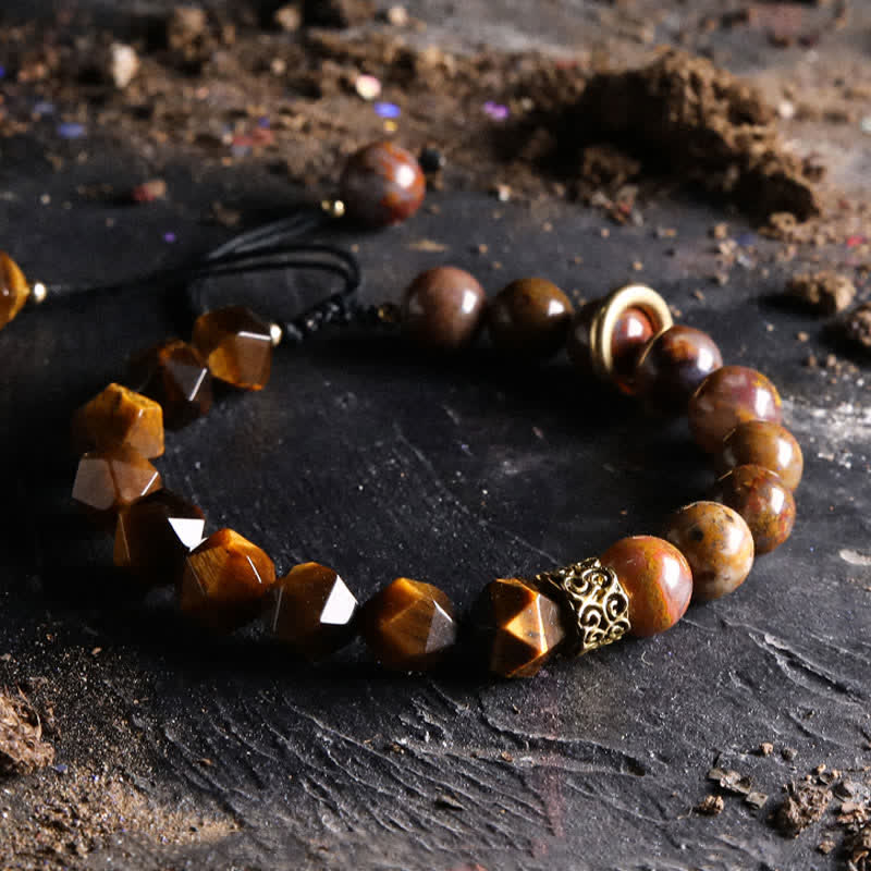 Olivenorma "Gods" Natural Crystal Beaded Bracelet - God of the Sun (Tiger Eye & Mookaite) - 17-18cm - image 6