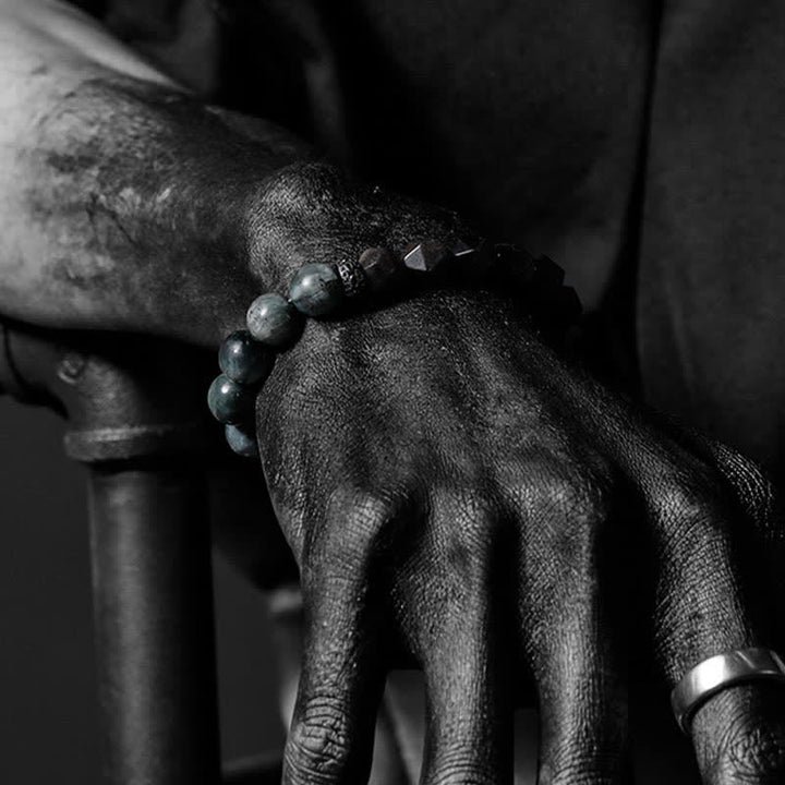 Olivenorma Hawk's Eye Quartz Silver Obsidian Beaded Bracelet - image 2