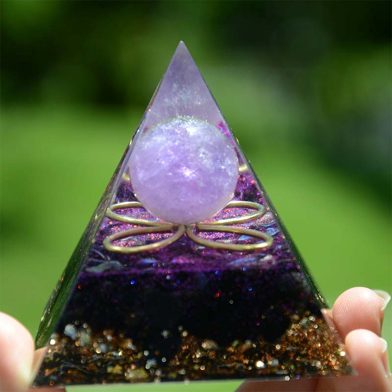 Amethyst Sphere with Obsidian Orgone Pyramid