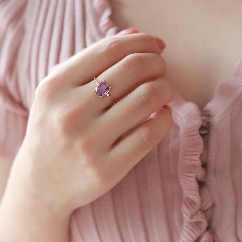 Olivenorma Amethyst Sugar Cube Wave Design Ring - image 1
