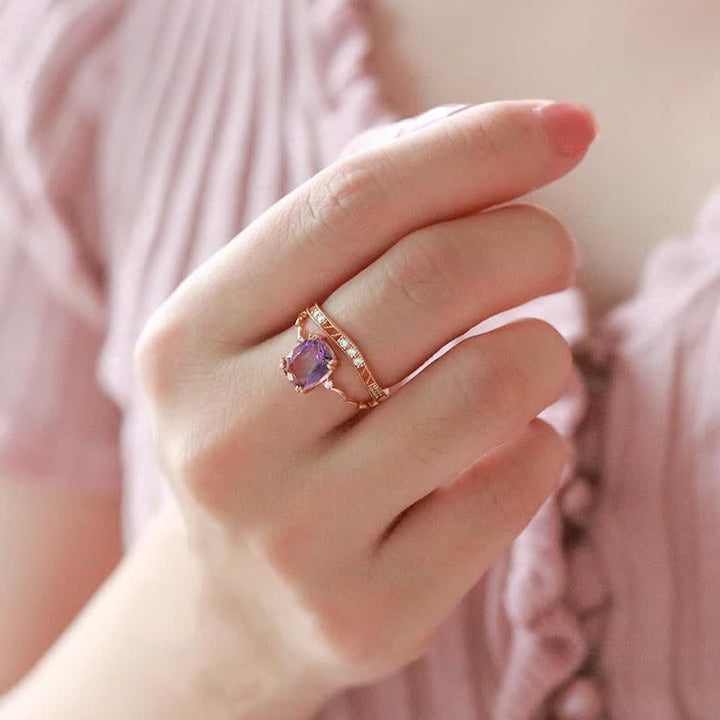 Olivenorma Amethyst Sugar Cube Wave Design Ring