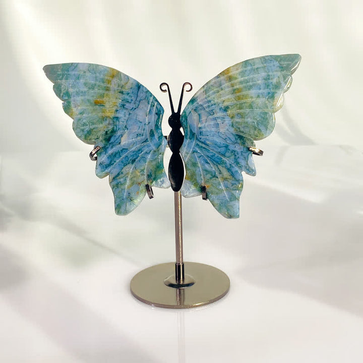 Olivenorma Natural Moss Agate Butterfly Carving Gemstone Decoration