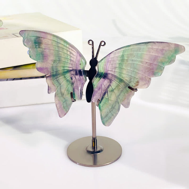 Olivenorma Natural Fluorite Butterfly Carving Gemstone Decoration