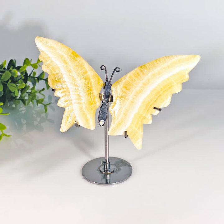 Olivenorma Natural Yellow Calcite Butterfly Carving Gemstone Decoration