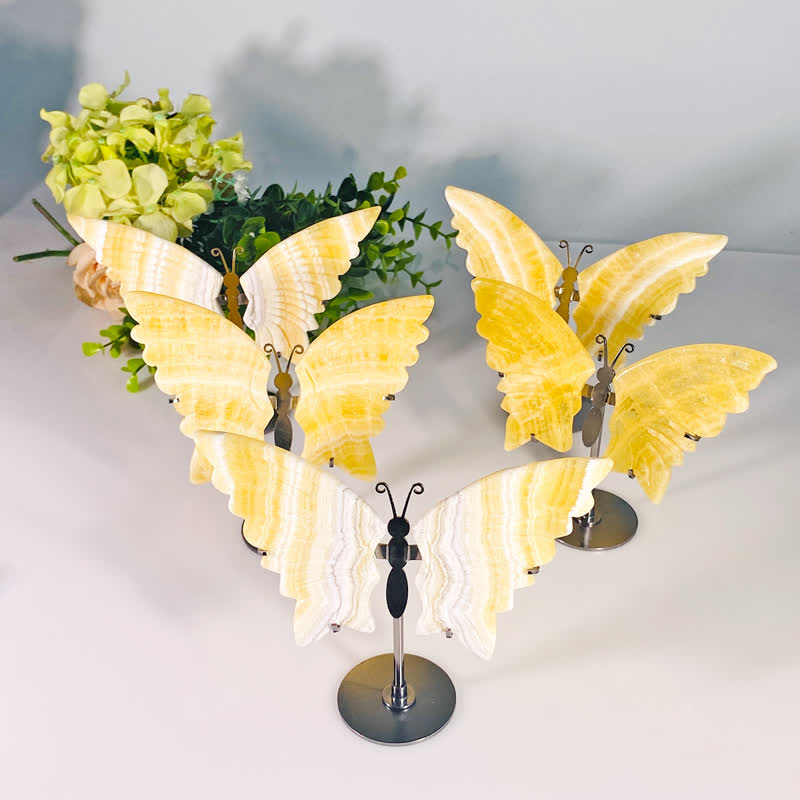Olivenorma Natural Yellow Calcite Butterfly Carving Gemstone Decoration