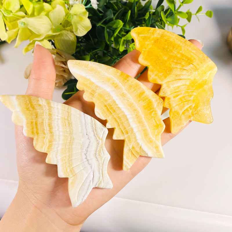 Olivenorma Natural Yellow Calcite Butterfly Carving Gemstone Decoration