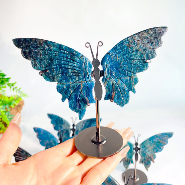 Olivenorma Natural Blue Apatite Butterfly Carving Gemstone Decoration