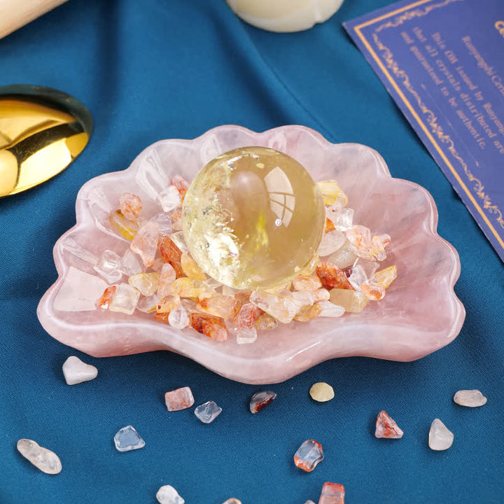 Olivenorma Rose Quartz Shell Carving Ornaments Crystal Bowl