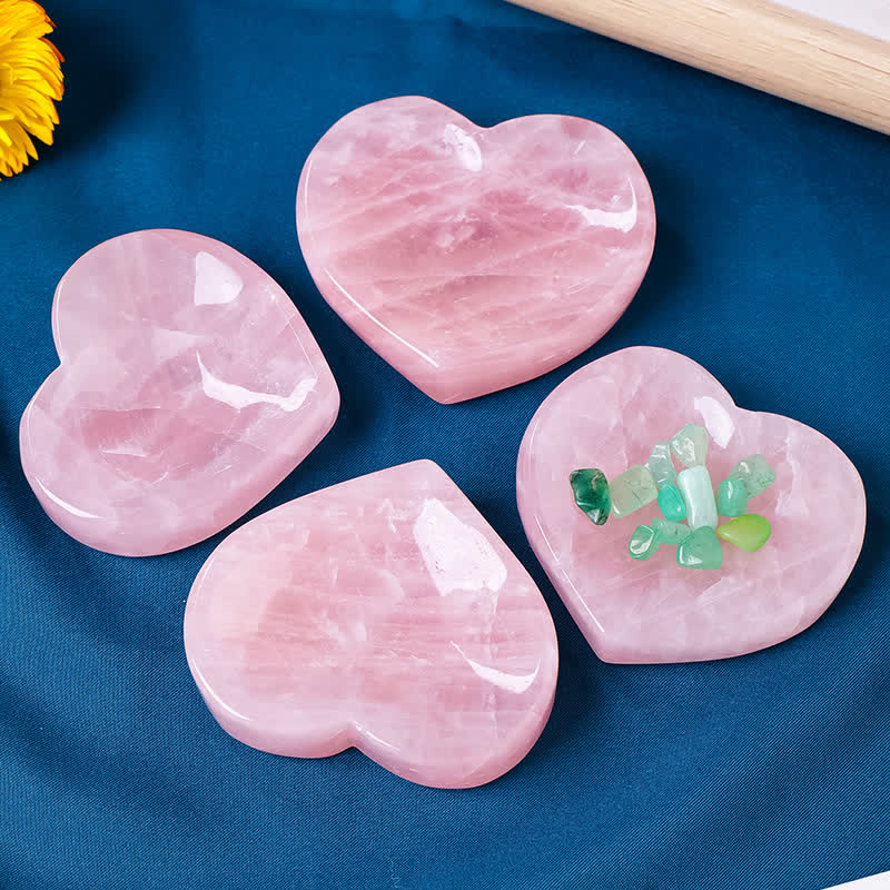 Olivenorma Rose Quartz Heart Carving Decoration Crystal Bowl