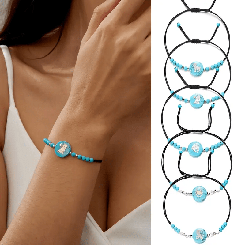 Olivenorma 12 Constellations Zodiac Pattern Turquoise Braided Bracelet