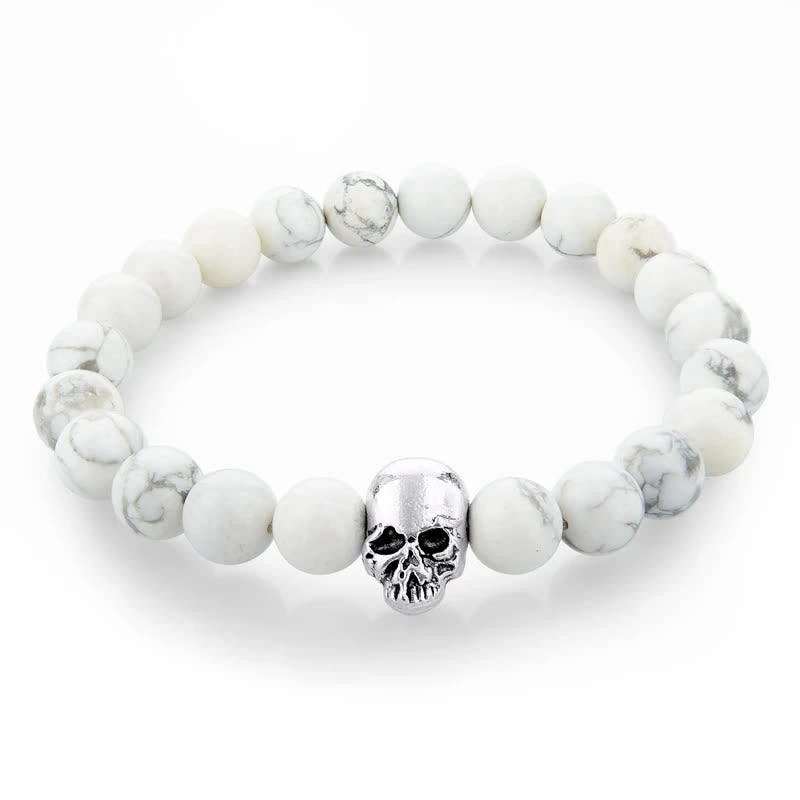 Olivenorma Natural Stone Skull Men Jewelry Elastic Bracelet - White Turquoise - image 8