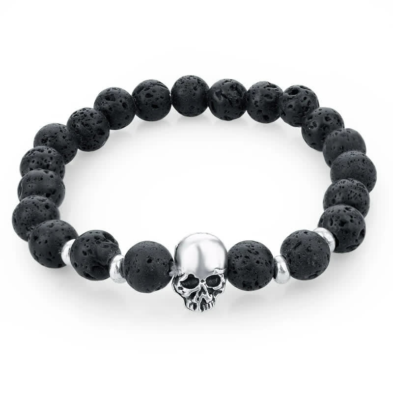 Olivenorma Natural Stone Skull Men Jewelry Elastic Bracelet - Lava Stone - image 4