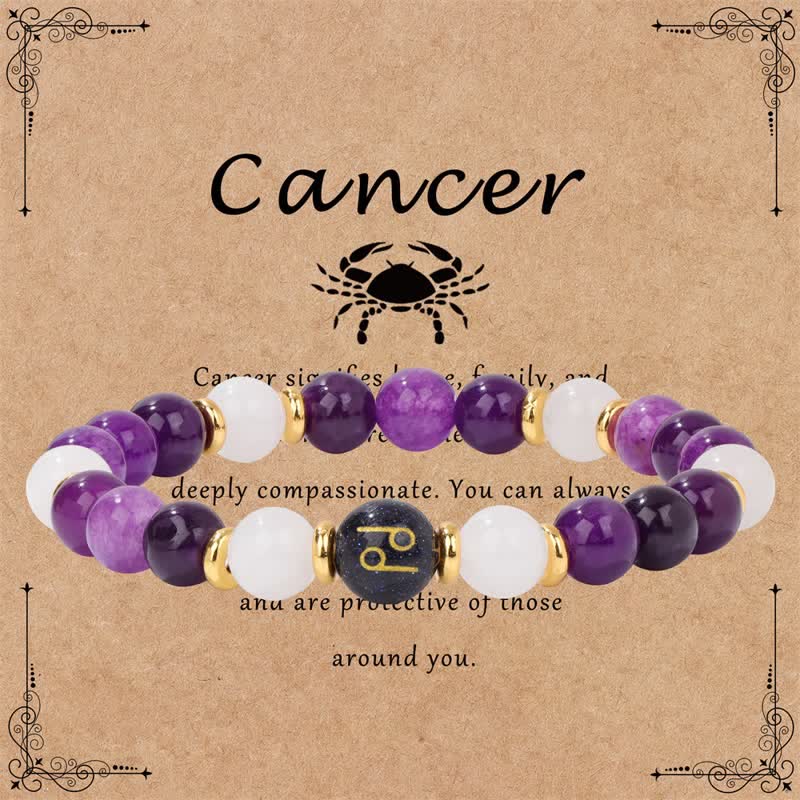 Olivenorma Amethyst Clear Crystal Blue Sandstone Beaded Zodiac Bracelet